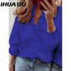 IHUASU Women's Fashion Casual Solid Color Print Long Sleeve V Neck Blouses & Shirts