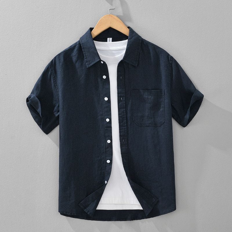 Foreign Trade Surplus Summer New All-Linen Short-Sleeve Shirt for Men, Loose Casual Half-Sleeve Shirt, Trendy Simple Top