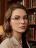 Women's Metal Full-frame Large Retro Elegant Academic Flat Glasses, Suitable for Daily Commuting, Outfit Photos, Outdoor Vacatio