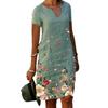 Fashion Summer Short Sleeve Printed V-Neck Dress Elegant Loose Casual Simple A-line Party Dresses Plus Size Holiday Ofice Ladies Clothing