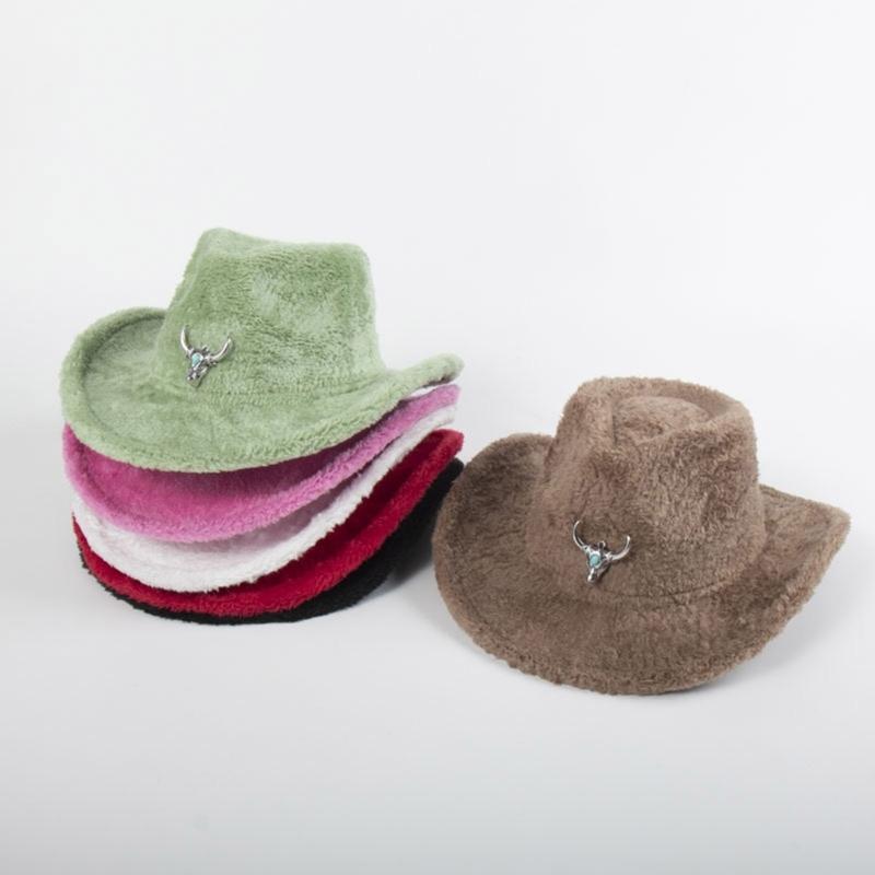 Cowboy Hats Panama Hat Maillard Furry Plush for Women Men Photo Props Western for Men Women Unisex Wear Headwear