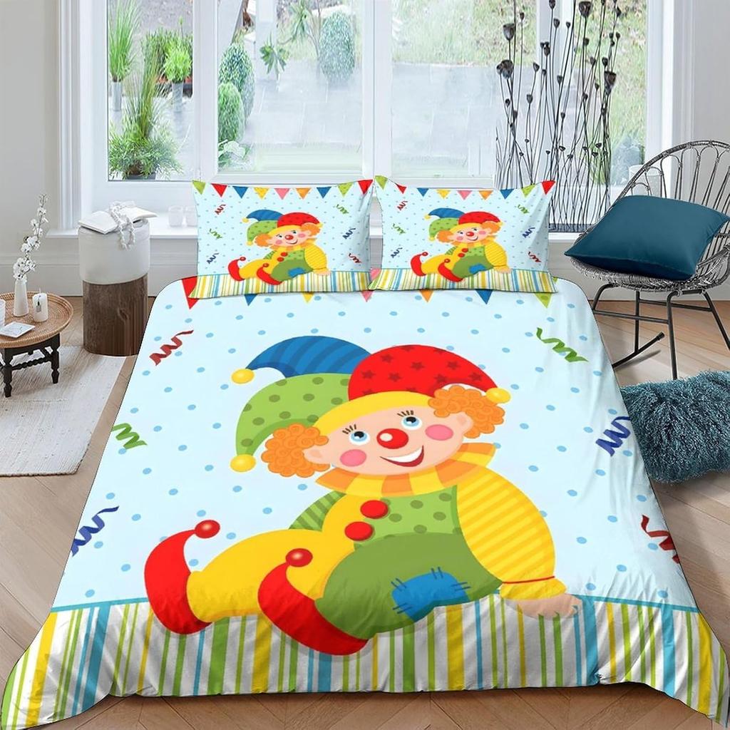Cartoon Fun 3D Printed Clown Duvet Cover Microfiber Bedroom Decor Clown Bedding Set Soft Breathable For Teens Adults Kids