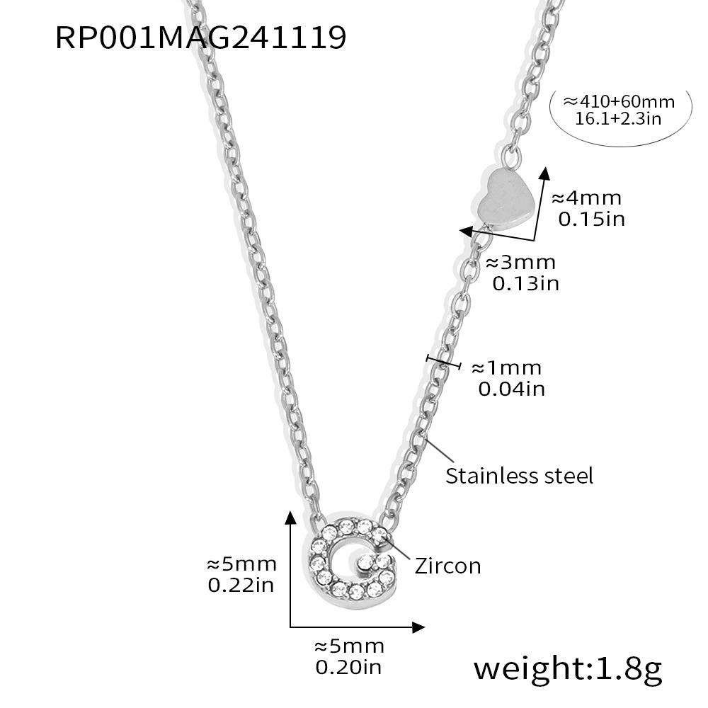 Oumeika Titanium Steel Jewelry Set: 26 Zircon-Inlaid Letters, PVD Gold-Plated Necklace, Bracelet, Earrings, and Ring.
