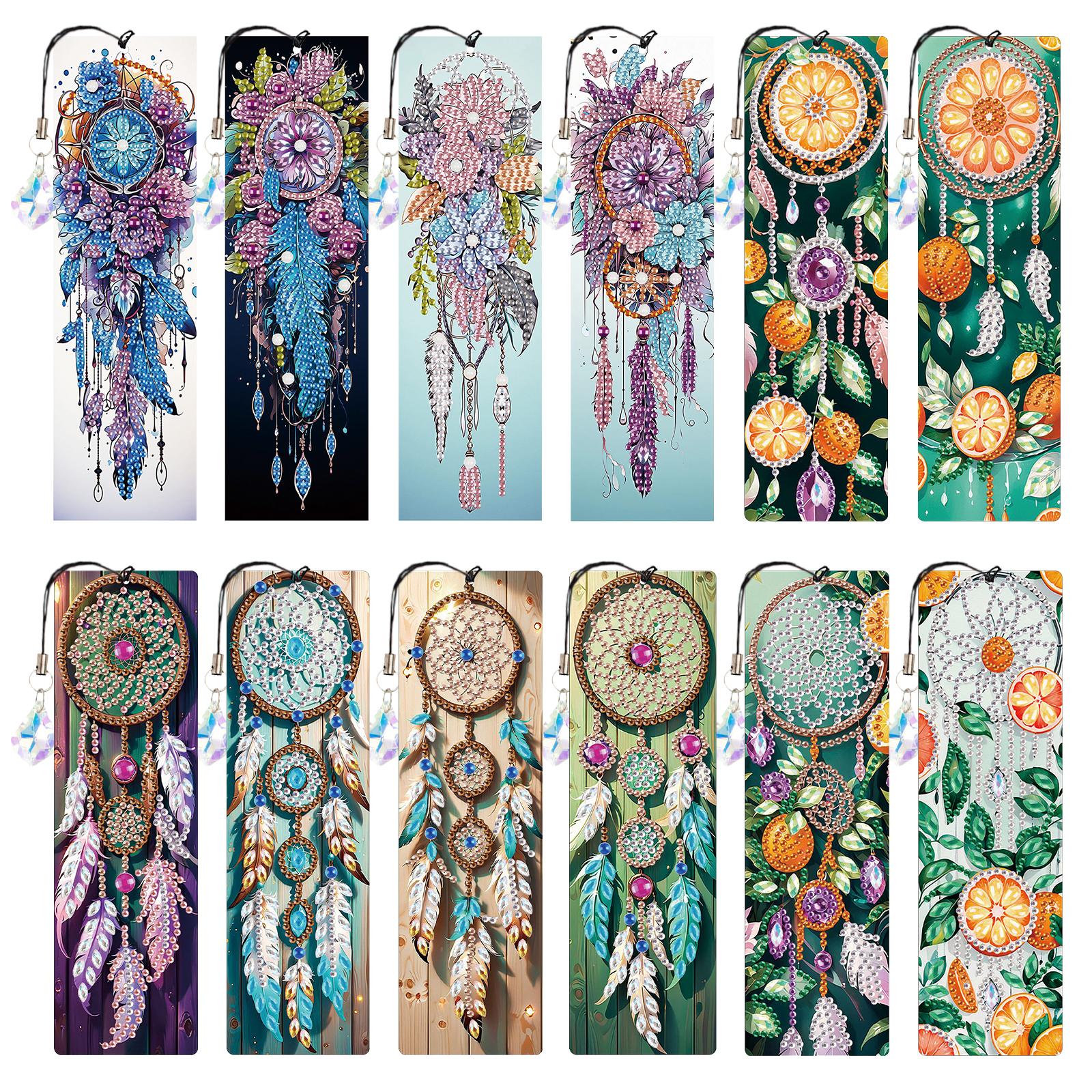 

12Pcs DIY Diamond Painting Bookmark with Crystal Pendant Water Diamond Art Bookmark Gift for Book Lovers Mosaic Art Supplies