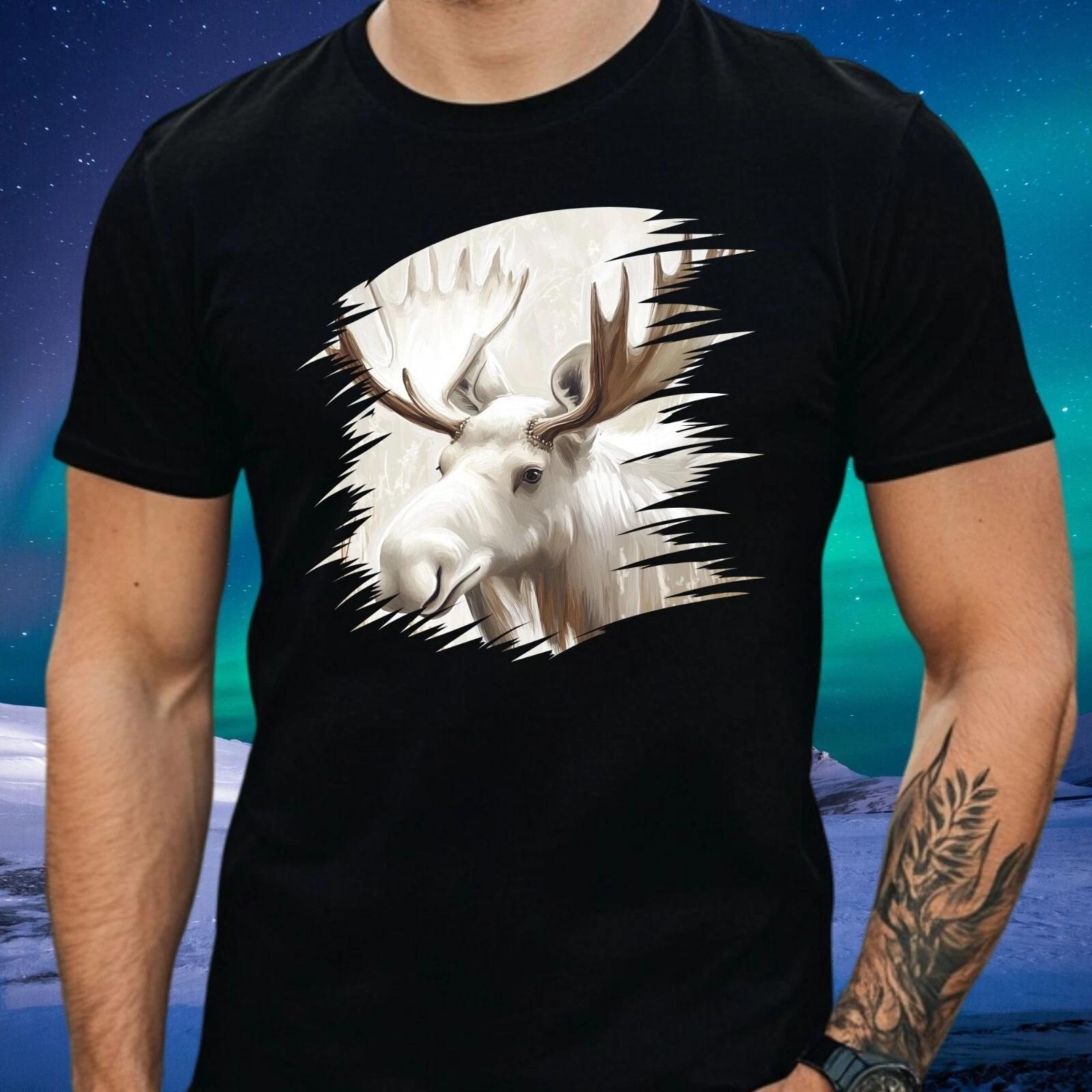 T-Shirt Herren Weißer Elch Motiv Baumwolle GrößeXSbis 5XL L