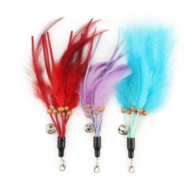 3pcs Red Tassel Feather Cat Toy DIY Feathers Funny Cat Stick Replacement Pet Toy Accessories