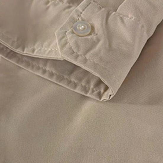 Men Shirt Lapel Long Sleeve Buttons Placket Shirt Tops with Pockets Pure Color Loose Fit Versatile Tops Daily Wear