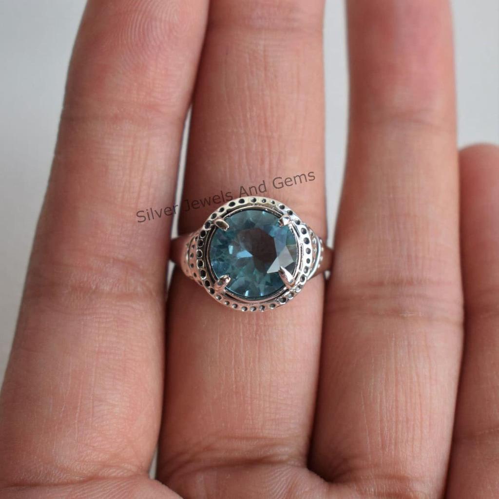 Blue Topaz Ring: 925 Sterling Silver Boho Ring, December Birthstone