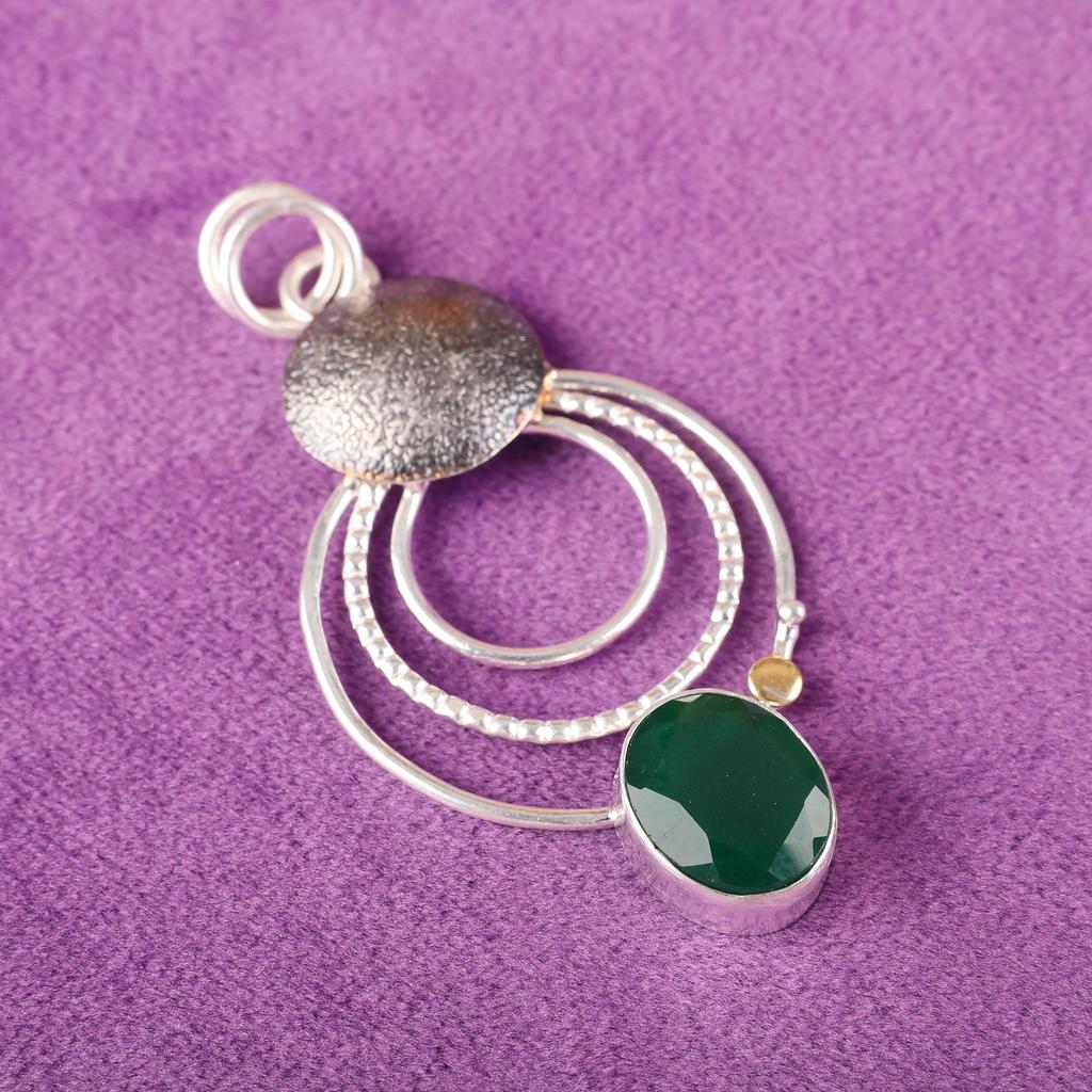 Green Onyx Pendant Handmade Gemstone Jewelry, 925 Solid Sterling Silver Pendant Unique Design Jewelry