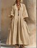 Neues böhmisches V-Ausschnitt bedrucktes langes Kleid lockere Sonnencreme-Bluse Strandurlaub Strandkleid