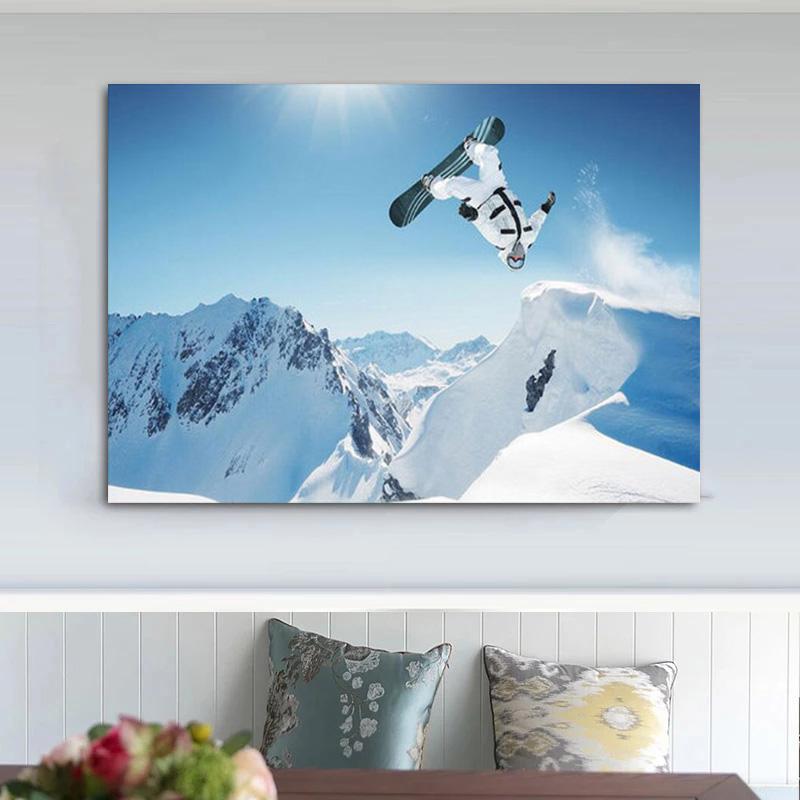 Poster modern de pictură pe pânză cu imprimare sportivă de schi și snowboarding, costum de munte cu aripi de zăpadă, artă decorativă de perete zburătoare pentru cameră, fără cadru