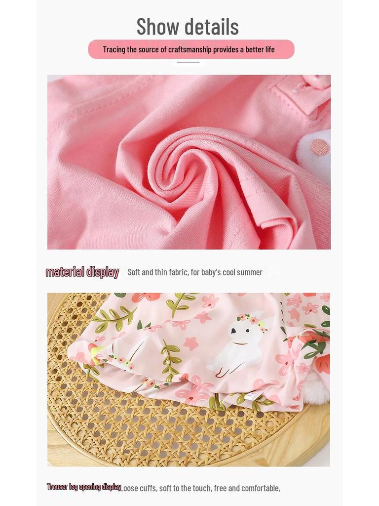 Sommer 2026 Niedliches Puppenkragen Kaninchen Blumen-Bubble-Hosen-Set für Kleinkind-Mädchen