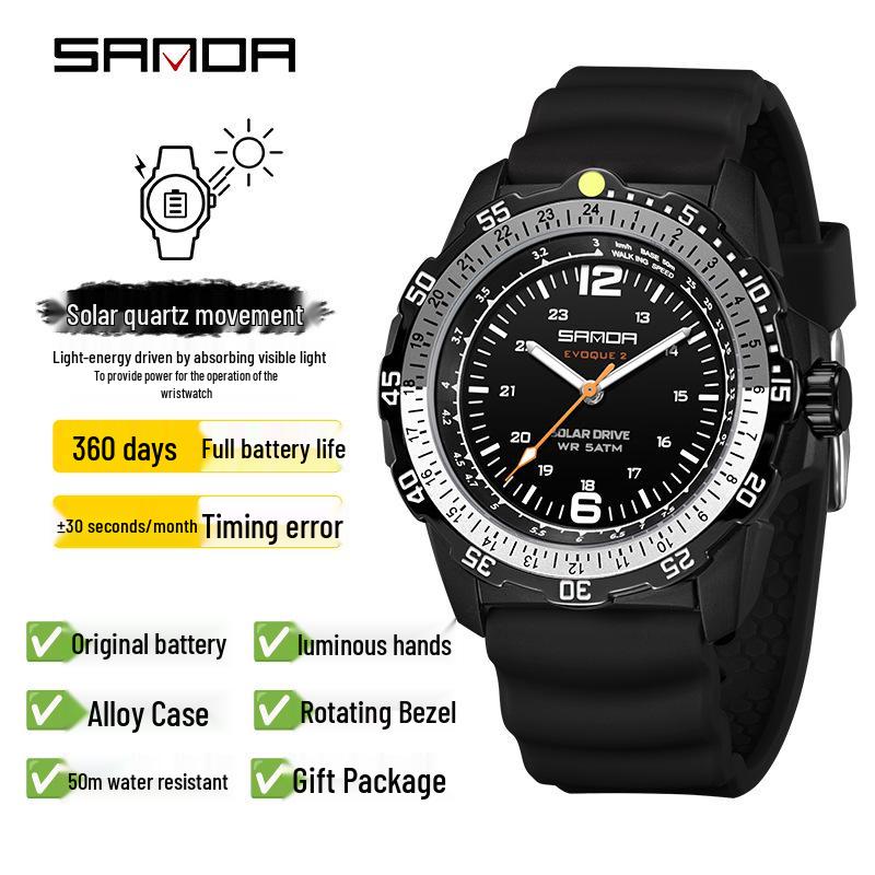 

Genuine Men s Solar-Powered Waterproof Sports Wristwatch with Night Light & Long Battery Life