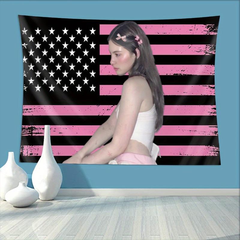 

Pink Black American Flag 2D Print Vertical Tapestry Distressed Stars Stripes Wall Hanging Urban Home Decor 74x94cm(29x37in)