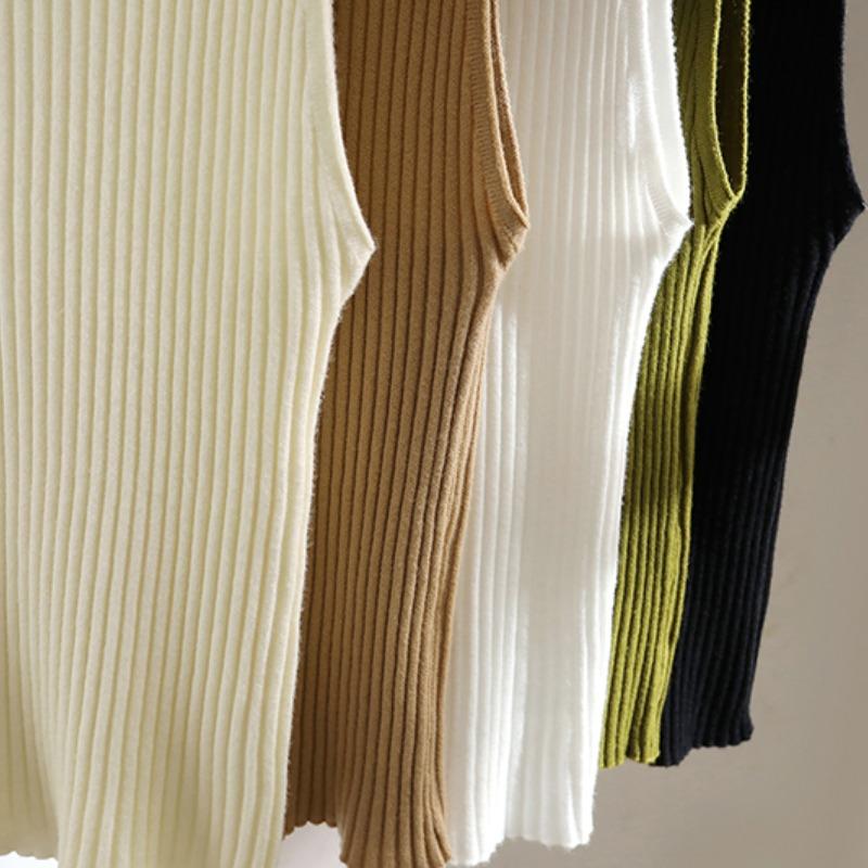 Summer New Sleeveless Casual Tank Tops Women Clothes Semi High Neck Inner Slim Fit Women's Tanks Camis Elegant Solid Simple Knit Lady Tank Vest 26151