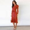 Knitted Dress Big Swing Dress Base Sweater Dress Slimming High Waist Bubble Long Sleeve Mid-Length