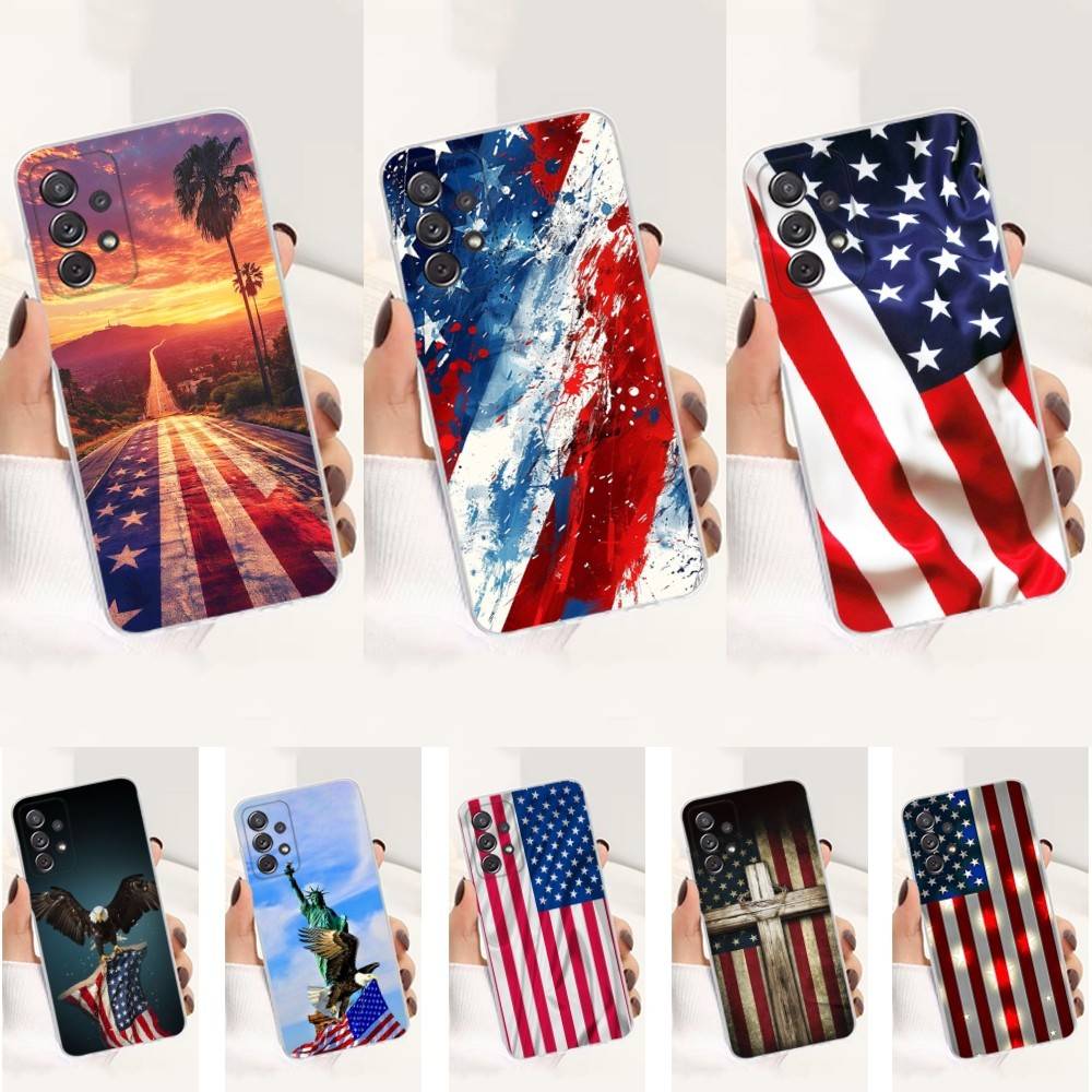 Americans Flag Great Phone Case For Samsung Ultra,FE,A30,71,51,S9,10,20,Lite, S22,23,21,PIus,Transparent, Silicone