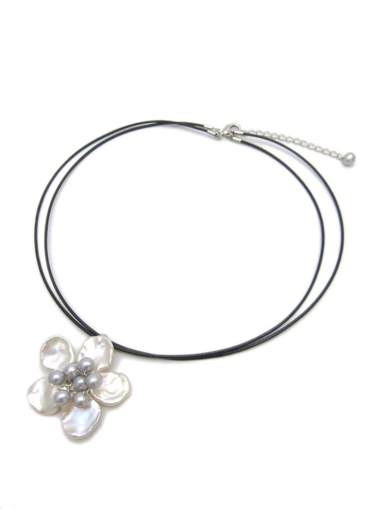 Freshwater Pearl White Flower Natural Power A597 [Cherry] Choker, Stone, Stone,