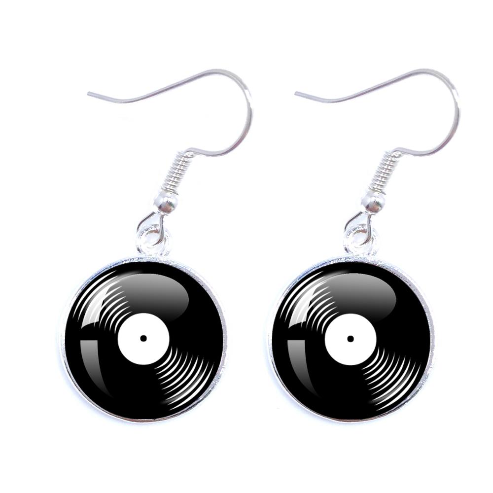 Classic Vintage Vinyl Records Rretro Phonograph Rrecord Dome Glass Ladies Earrings Music Lover Gifts Music Record Disc Earrings
