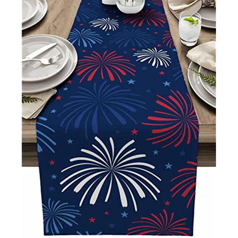 Fireworks Table Runner Holiday Rectangle Table Runner Dresser Scarf Independence Day Fireworks Celebration Pattern Table Runner