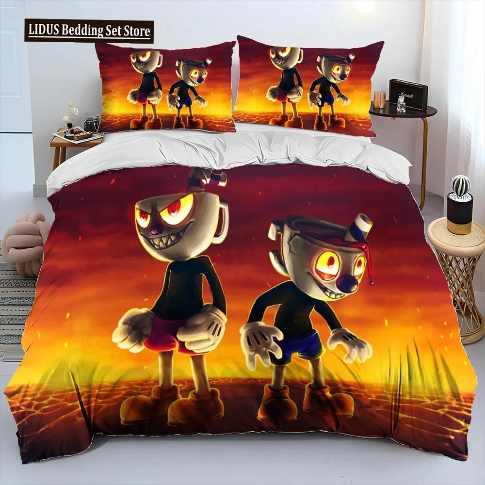 Cuphead Und Mugman,Spiel Gamer Bettdecke Bettwäscheset,Bettbezug Bettset Steppdecke Kissenbezug,Kingsize Queensize Bettwäscheset Jungen