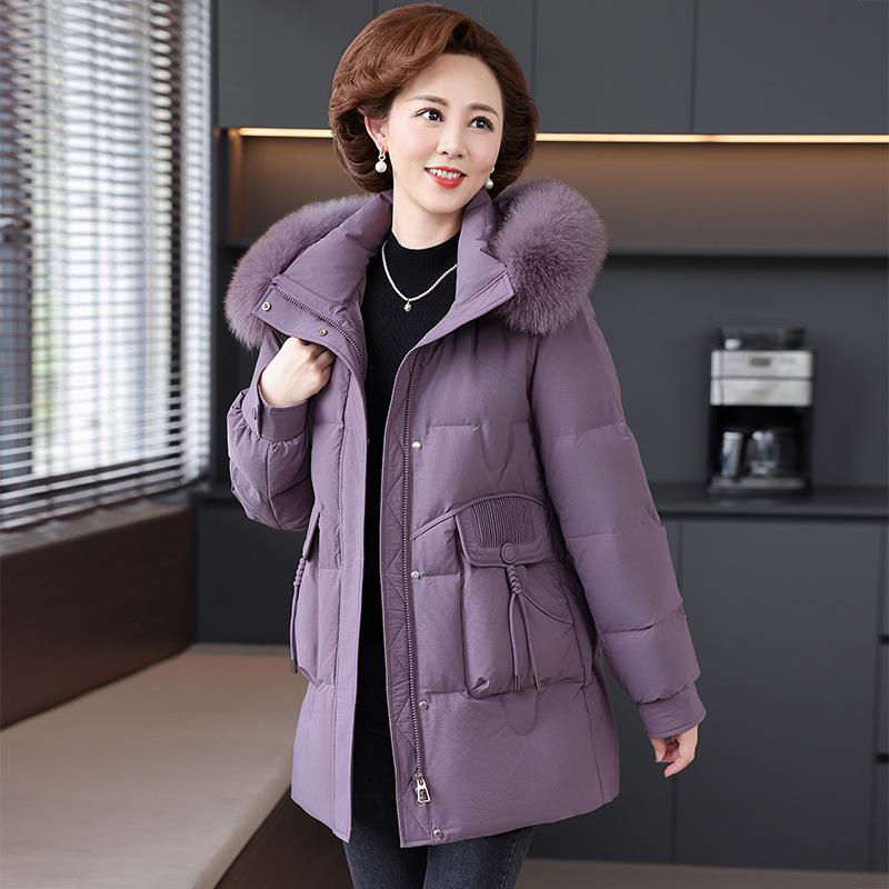 

Women s Mid-Length White Goose Down Jacket with Fur Collar, 2025 New Style: Thick, Warm Coat for Middle-Aged and Elderly 4XL (150-165 jin)
