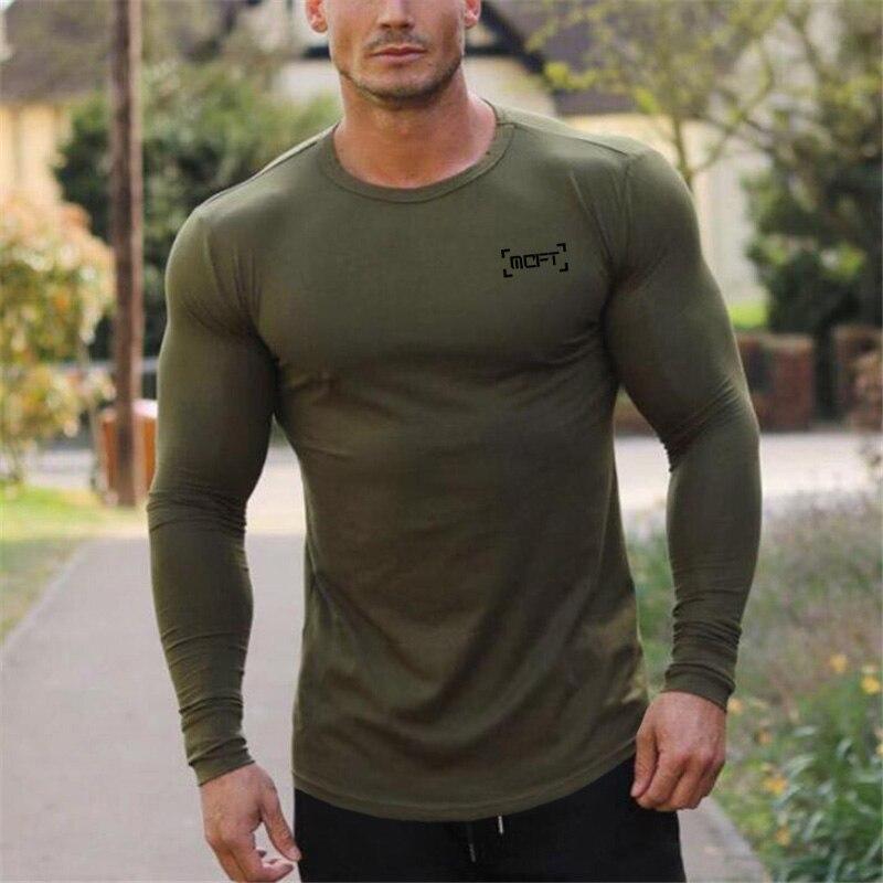Muscleguys New American Fitness Long Sleeve T-Shirt Sports Men's Running Training Cotton Top
