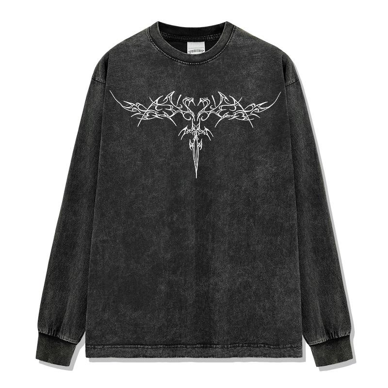 Loose Fit Washed Pure Cotton T-Shirt with Chest Tattoo Print