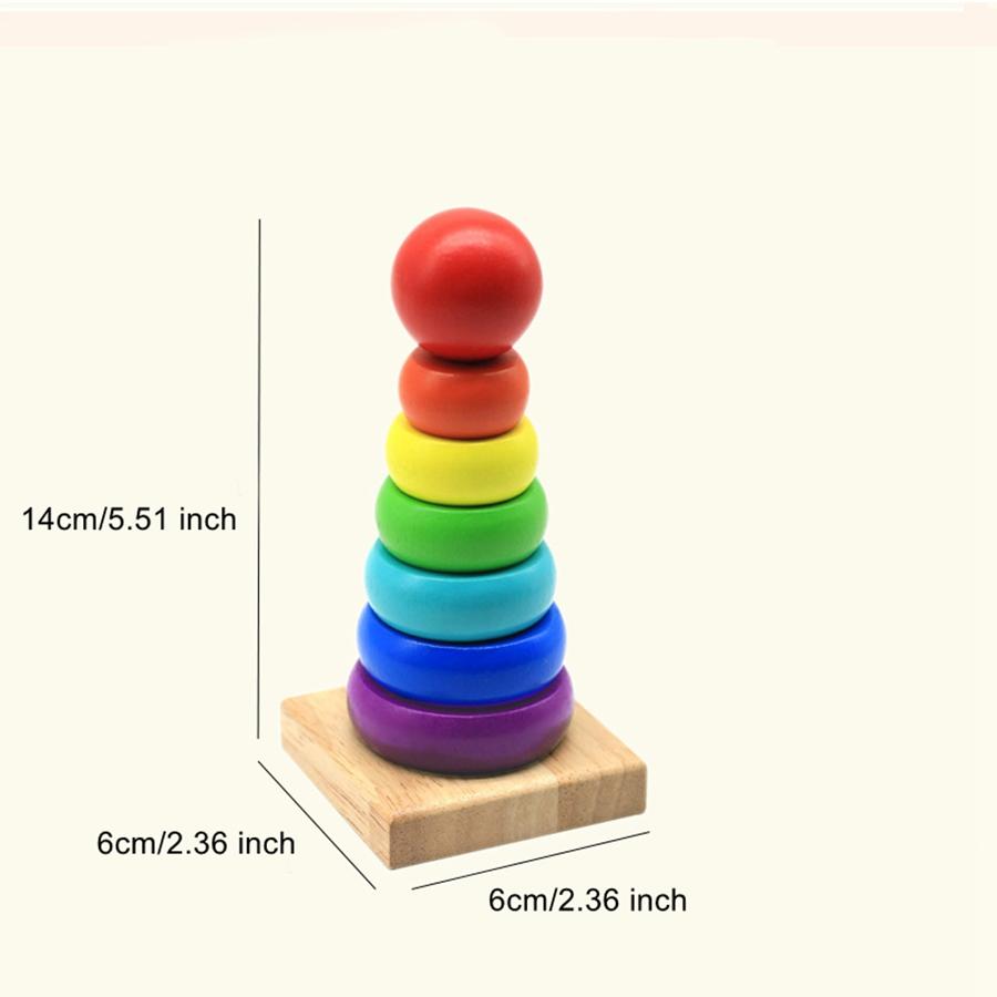 Освітні Дерев'яні Іграшки Монтессорі Веселка Вежа Складана Музична Багатошарові Кільця та Стовпчики Для Дітей