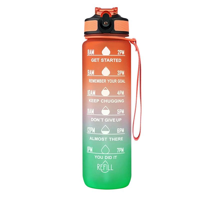 1 Liter Motivations-Wasserflasche mit Strohhalm-Mundstück Mit Zeitmarkierung Auslaufsichere Sport-Wasserflasche Für Fitnessstudio Camping Tour