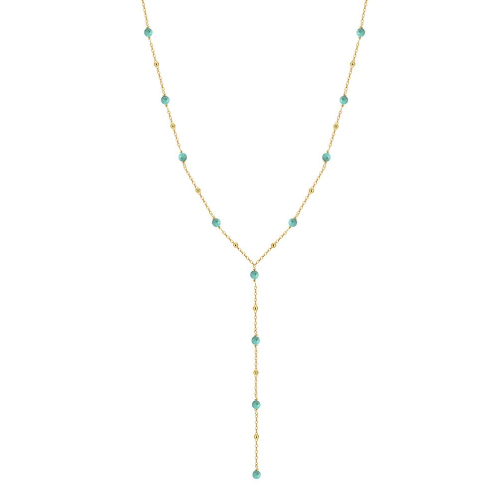 Factory  S925 Sterling Silver Y-shape Turquoise Sweater Chain Necklace for Women Dainty Daily Wear Necklace Jewelry