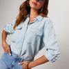 Women Denim Shirts Solid Color Turn Down Collar Long Sleeve Jean Blouses Single Breasted Loose Casual Tops Streetwear