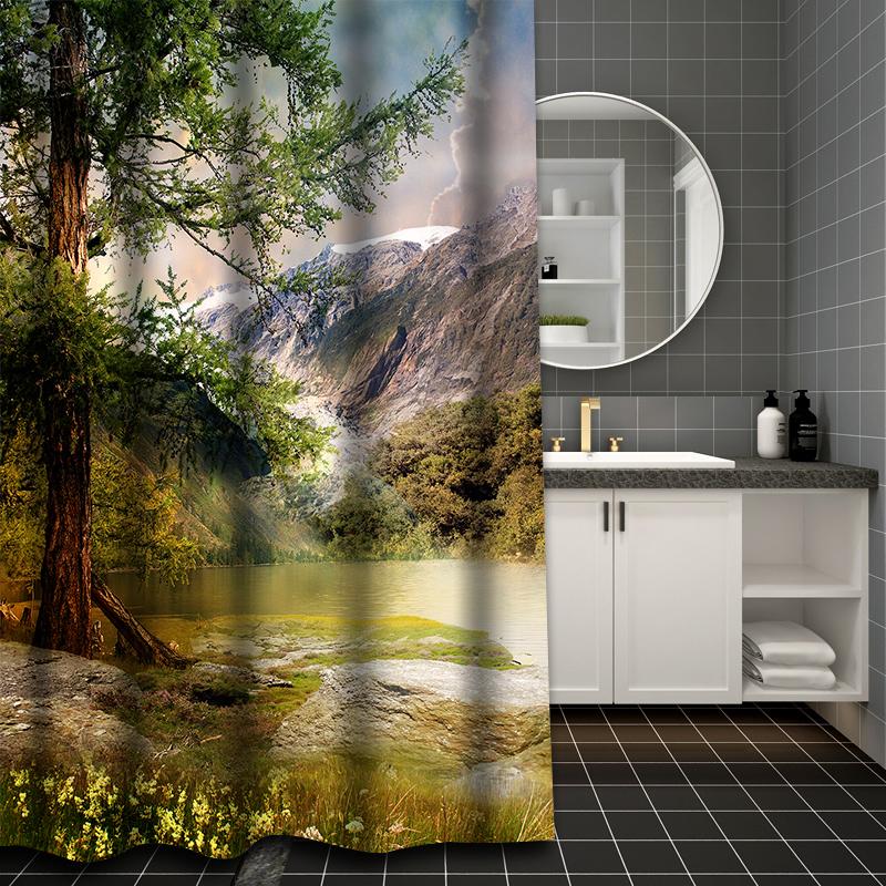 Beautiful Waterfall Bathing Curtain  Bathroom Shower Curtain Waterproof With 12 Hooks Home Deco Free Ship