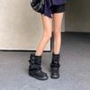 Cowhide version~ Today's popular short boots women's summer cowhide black trouser boots thick-soled small short boots