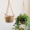 Straw Hanging Basket Pot Flower Basket Woven Rattan Basket Hanging Orchid Potted Plant Flower Pot Bamboo Basket Flower Blue Handmade Green Plant