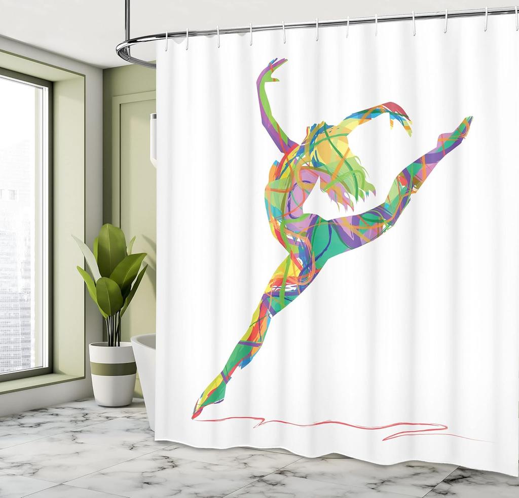 Colorful Ballet Dancer Shower Curtain Abstract Art Dance Design Modern Bathroom Decor Waterproof Fabric Home Accessories
