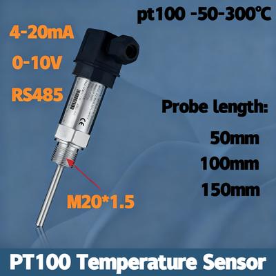 PT100 Temperature Sensor -50-200C To RS485 4-20mA 0-10V 0-5V Temperature Converter 0-100C 304SS Probe DC24V PT100 Sensor