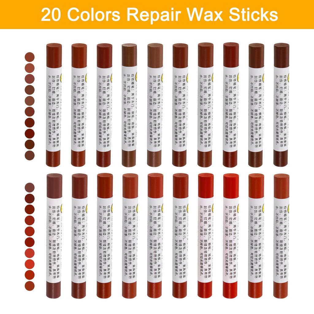 uxcell Furniture Repair Wax Crayon Wood Repair Furniture Markers for Wood and Laminate Red Series Kit, 20-Piece Set, Sticks, Scratches, Holes, Tables,