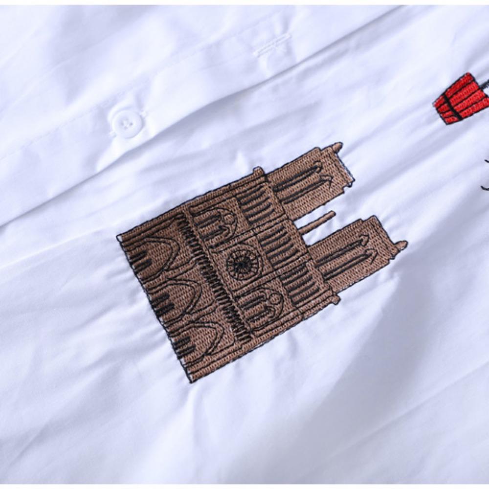 Plus Size Mid-length White Embroidered Shirt Women's Long-sleeved Spring Autumn Round Neck Cotton Button Patchwork Cardigan Top