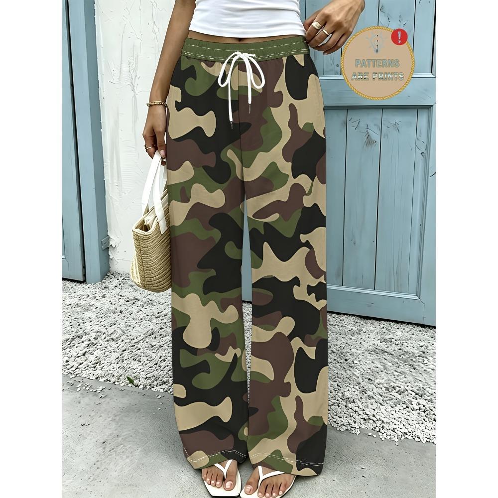 Classic jungle camouflage women's large-size wide-leg pants, simple trendy sports trousers, loose straight-leg trousers