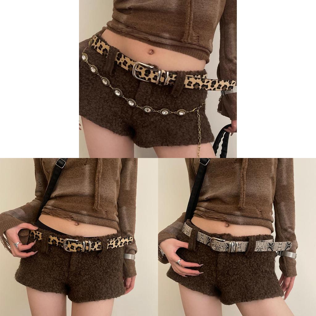 Animal Print Pu Leather Belt For Women With Metal Buckle Vintage Fashion Accessory