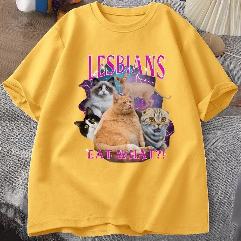 Lesben Pride T-Shirt Gay LGBTQ T-Shirt Lustige Katze Lesben Essen Was T-Shirt Casaul Baumwolle Kurzarm Rundhals T-Shirts Kleidung