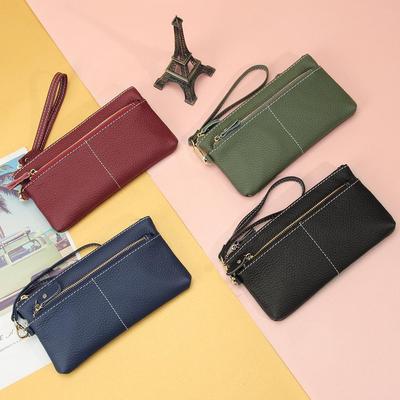 Elegant Long Women's Genuine Leather Clutch Wallet with Thin Korean Style Zipper