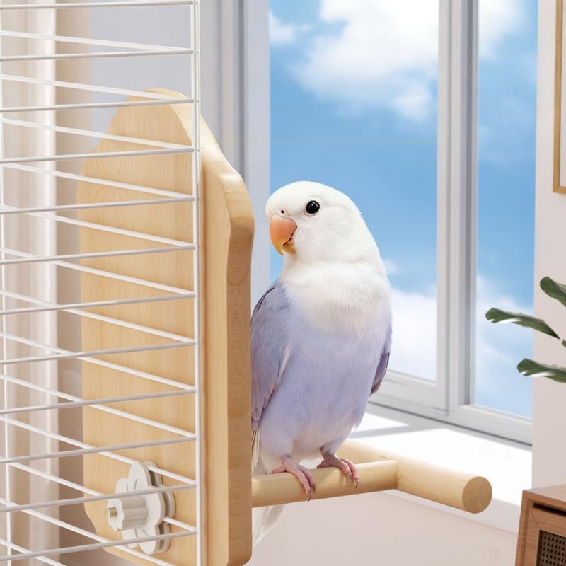 Parrots Mirror Perch Natural Wood Stand For Bird Cage With Safe Acrylic Mirror For Pet Bird Entertainment Play Resting