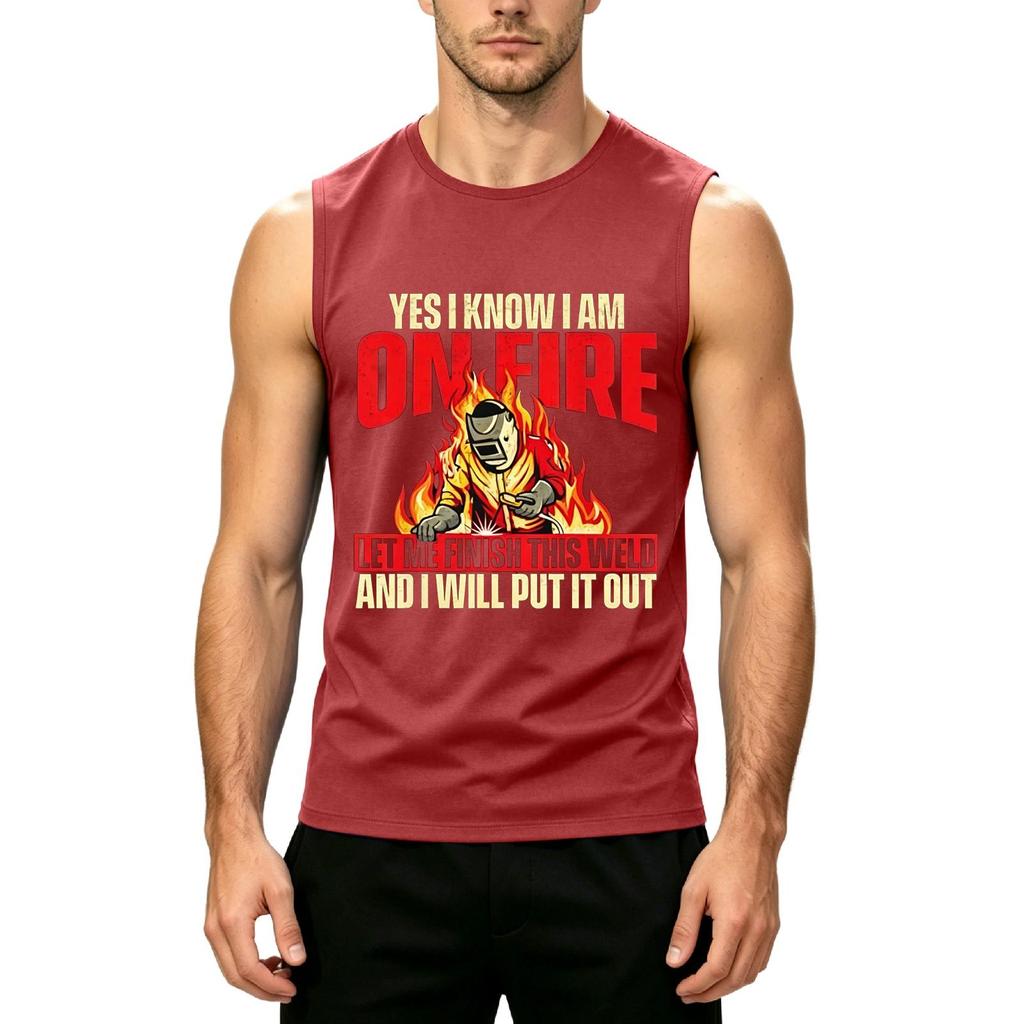 Men's Sleeveless Casual Tank Top Labor Day Print Crew Neck Lightweight Summer Workout Shirt