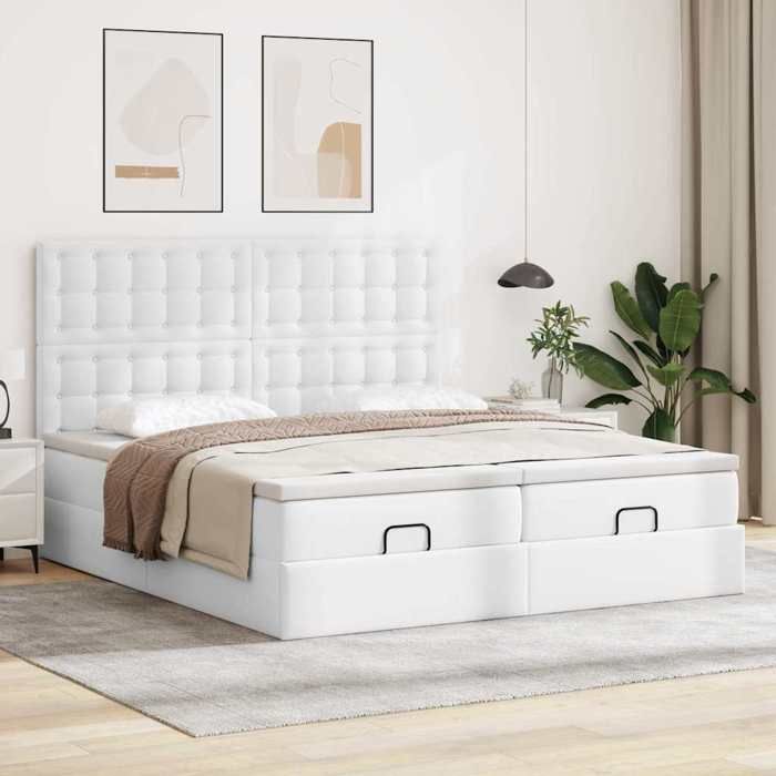 VidaXL Cadre de lit ottoman et matelas blanc pur 200x200cm similicuir, cadre de lit, cadre de lit rembourré, cadre de lit 3313660