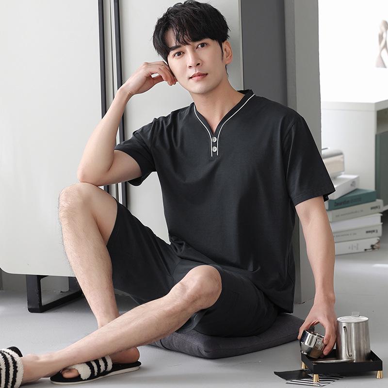 Men's Summer Modal Pajama Set - V-Neck, Short Sleeve & Shorts Combo, Wear Indoors or Out