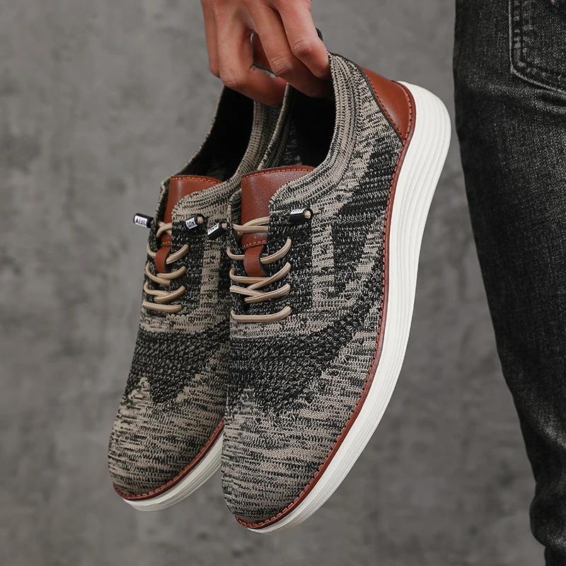 Men's Casual Shoes Slip  Breathable Flats Walking Sneakers Lightweight Lace-Up Versatile Business Mesh Light Comfort Shoes Men