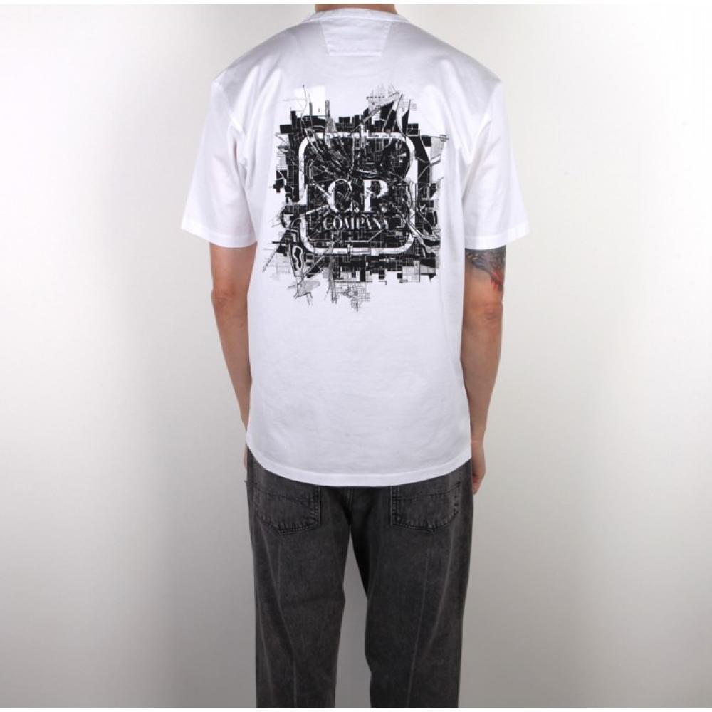 

23SS Футболка с коротким рукавом CP Company Metropolis, круглая, белая, 14CMTS205A006370W101