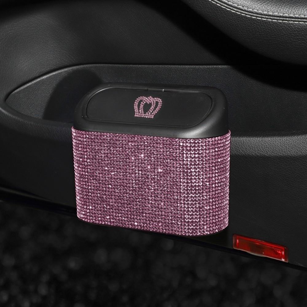 Pattumiera da Auto Appesa Rimovibile Strass Scintillanti Portatile a Prova di Perdite con Coperchio Organizzatore Rifiuti Auto Cucina
